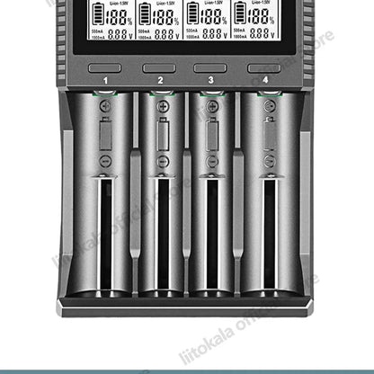 LiitoKala Lii-CH4 Smart Charger for 18650/21700/26650/AA/AAA/Ni-MH/Li-ion,1.2V/1.5V 4-Slot Fast Charge, USB-C, Auto Detect