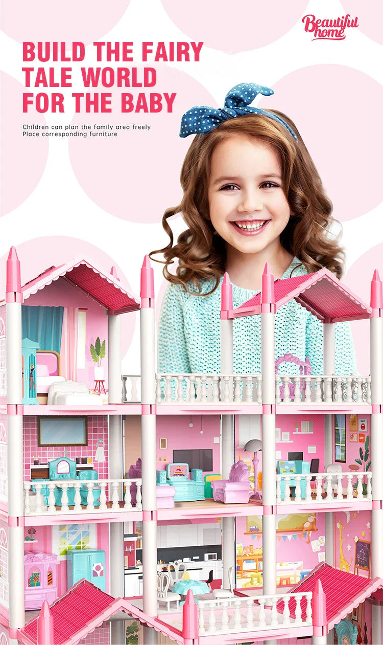 Girl Doll House Toy Children Pretend Play Dollhouse Villa Patchwork Dream Furniture Home Doll House for Kids Christmas Toy Gifts
