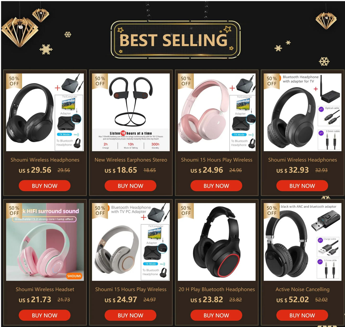 Shoumi 15 Hours Play Wireless Headset Bluetooth Television Headphone with Mic,Bluetooth Adapter Built-in Battery,for TV Computer