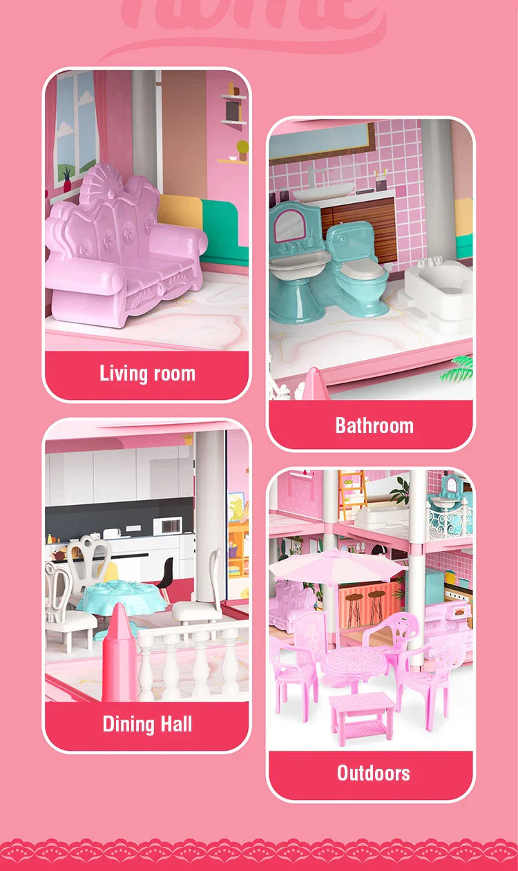 Girl Doll House Toy Children Pretend Play Dollhouse Villa Patchwork Dream Furniture Home Doll House for Kids Christmas Toy Gifts