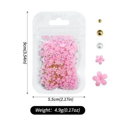 1box 3D Flower Bow Nail Art Decorations Kit Pink/White Acrylic Floral/Peal Beads Nail Charm with Wax Pen/Tweezer 4/6mm Nail Part