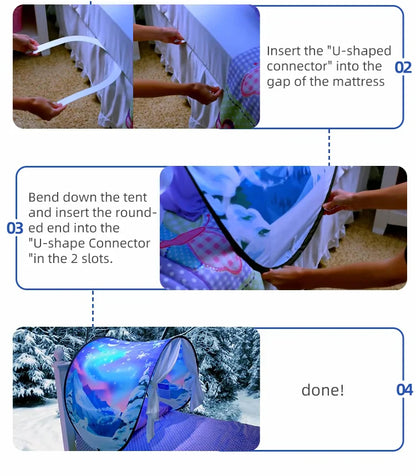 Dream Tent with light show for Kids Bed with Storage Pocket Foldable Kids Tent on Bed Mosquito Net Tent