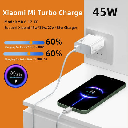 Original Xiaomi 45W EU Turbo Charger Mi Adapter 33W 27W Cable POCO Redmi Note 10 11 12 13 14 15 Pro 11T 12S 9