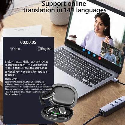 BT 5.3 AI Translation Earbuds with Ear Hook Translator Headphones Open Ear Headphones for Running Fitness Learning Accessories