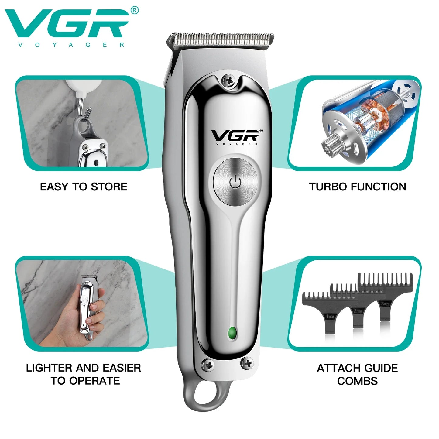 VGR Trimmer Rechargeable Hair Clipper Cordless Hair Cutting Machine Electric Clipper Professional Hair Trimmer for Men V-071