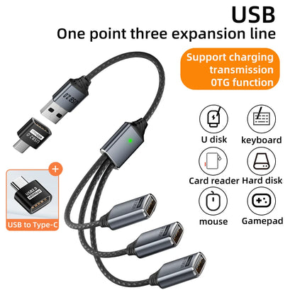 3 in 1 USB A & Type C Splitter HUB Expansion Cable Multi Port Expander OTG Adapter Fast Charging Data Sync for Phone Tablet