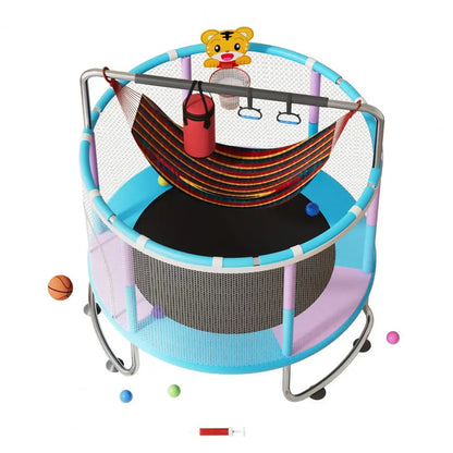 5FT Kids Trampoline, Adjustable Baby Toddler Trampoline with Basketball Hoop, Swing, Sandbag, Ocean Balls, 440lbs Indoor Outdoor