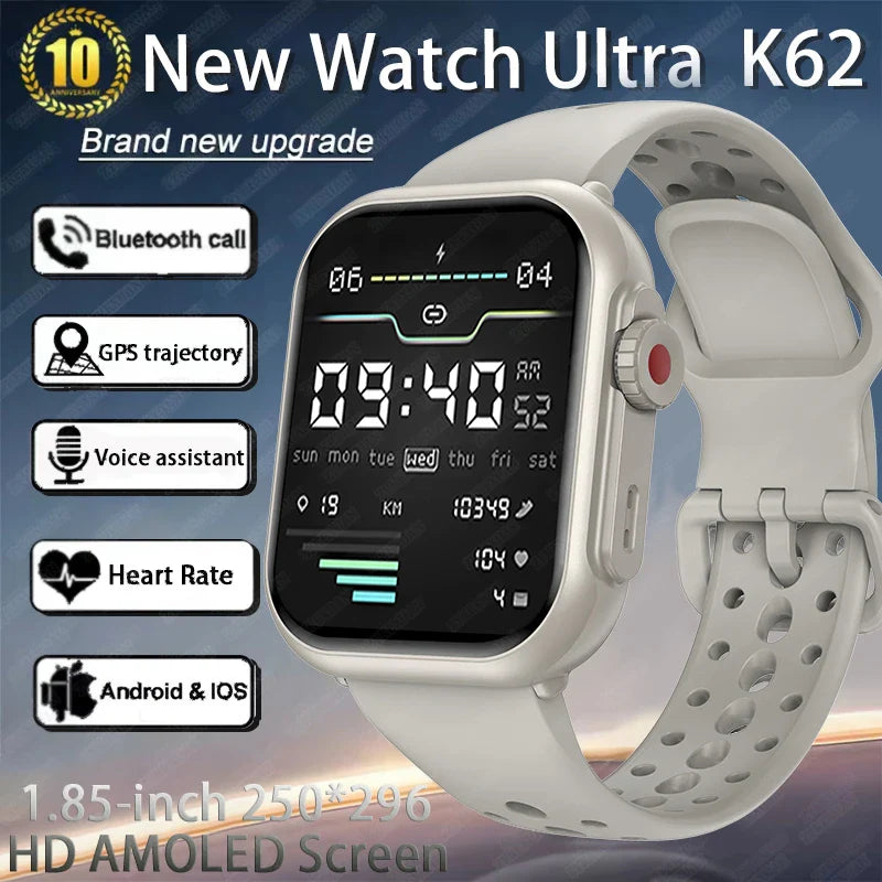 Watch Ultra K62 Men Women 1000mAh AMOLED 100+Sport Heart Rate HD Bluetooth Call GPS Track Waterproof Smart Watch For iOS Android