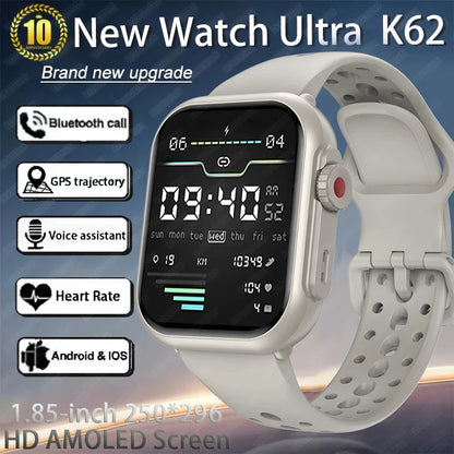 Watch Ultra K62 Men Women 1000mAh AMOLED 100+Sport Heart Rate HD Bluetooth Call GPS Track Waterproof Smart Watch For iOS Android
