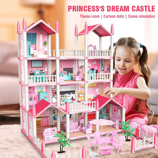 Girl Doll House Toy Children Pretend Play Dollhouse Villa Patchwork Dream Furniture Home Doll House for Kids Christmas Toy Gifts