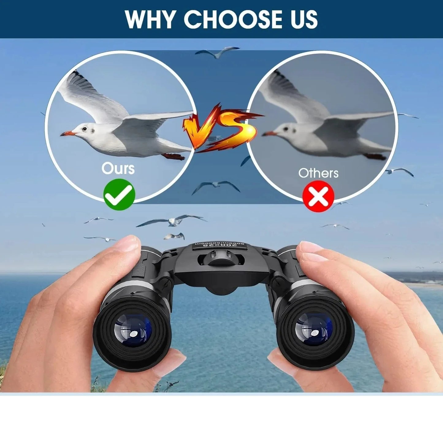 9000x25 HD Zoom Portable Powerful Binoculars Long Range BAK4 Telescope Jumelles Folding Optics for Outdoor Hunting Camping