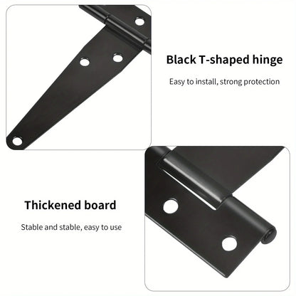 2 Sets Heavy-Duty Black T-Hinge - 4 Inch Metal Tee Hinges with Screws for Shed Doors, Barn Gates & More - Rustproof & Durable