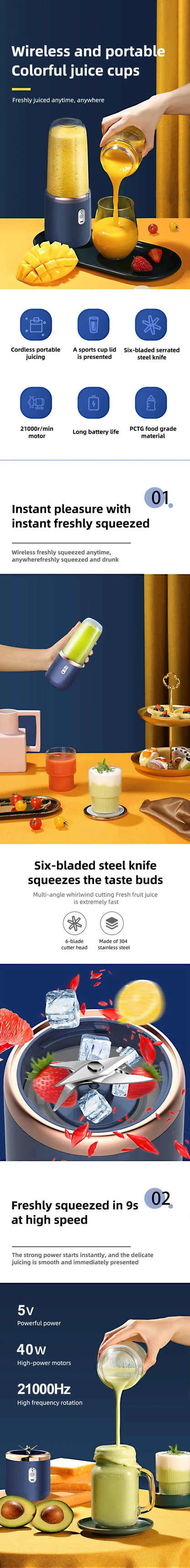 Portable Handheld USB Personal Mini Juicer Cup with Single Or Double Cups for Travel Blender for Water Bottles