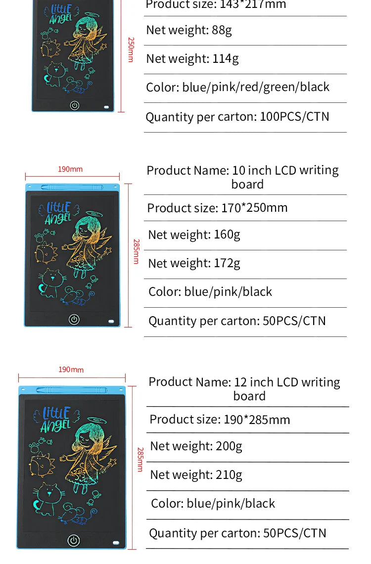 6.5/8.5/10/12 Inch LCD Drawing Tablet for Kids, Rechargeable Erasable Board with Pen, Travel Educational Toy Gift for Boys Girls