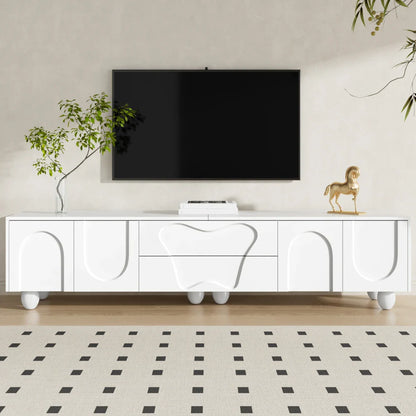 180cm Modern TV Stand for TVs up to 65 inches, Storage TV Cabinet with Solid Wood Legs, Black PB Board Entertainment Center for