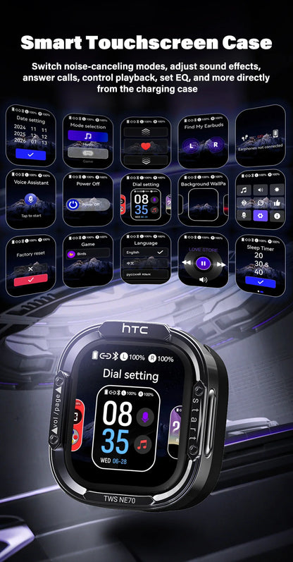 HTC NE70 Bluetooth V6.0 Headphones Smart Touchscreen Wireless Earphones AI Translator Earbuds Gaming Earbuds HD Bass