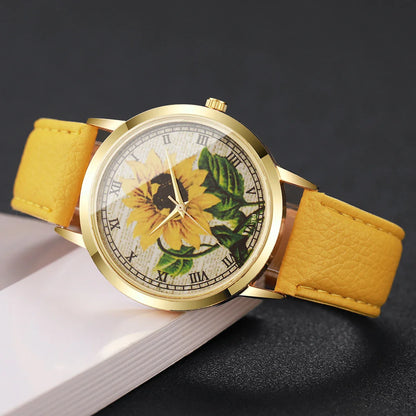 Fashion Flower Roma Dial Women Wristwatch Casual Leather Strap Quartz Watches For Ladies Clock Reloj Mujer（Without Box）