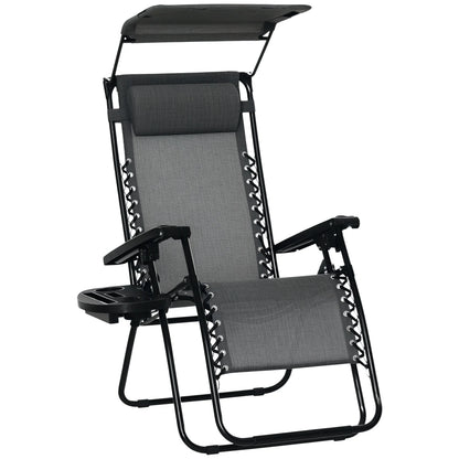 Outsunny Foldable Reclining Garden Chair with Headrest, Zero Gravity Deck Sun Lounger Seat Chair
