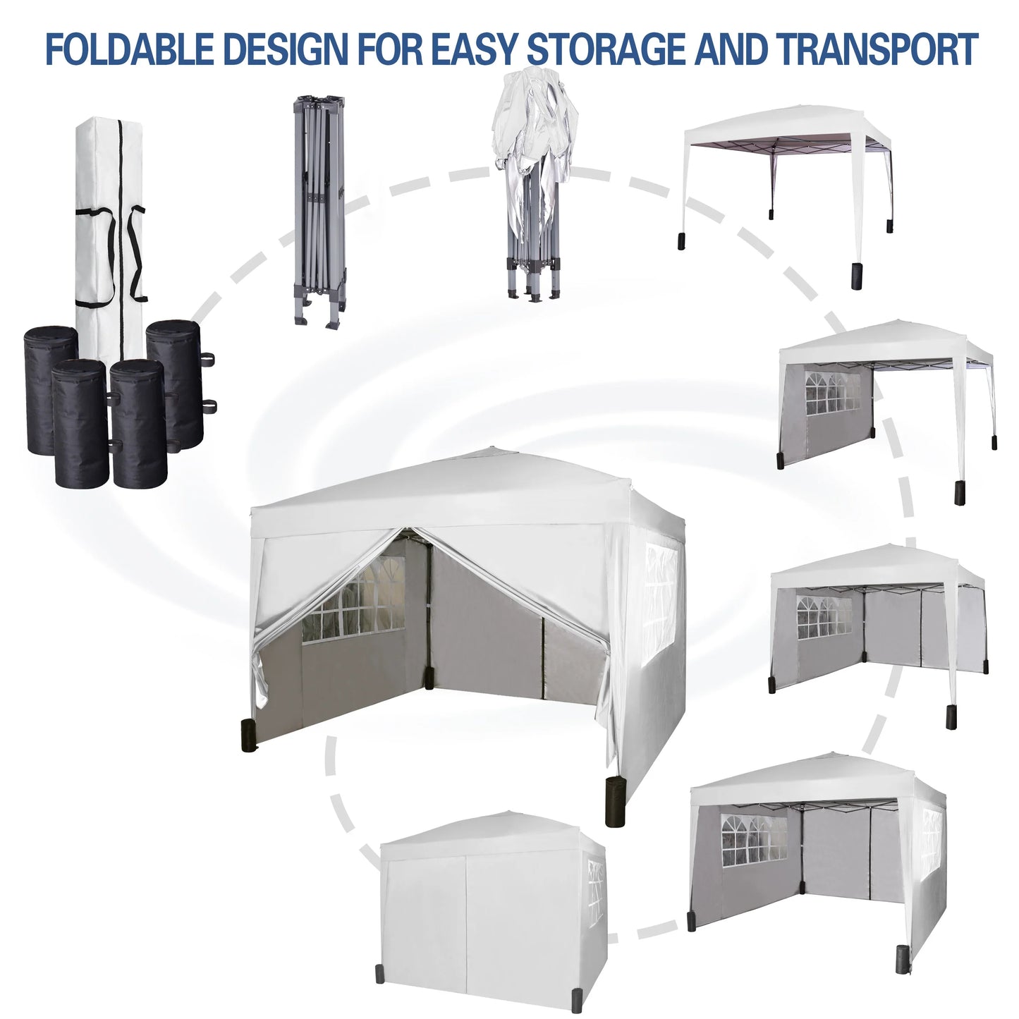 mcc direct Pop-up Gazebo 3m x 3m with Sides & 4 Weight Bags & Silver Protective Layer Waterproof Marquee Canopy WS