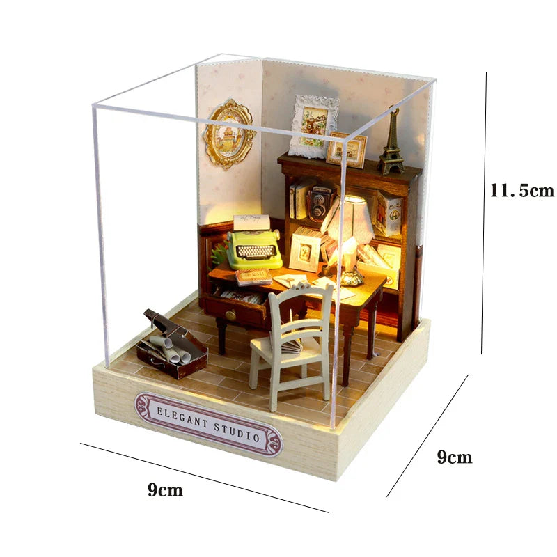 3D Puzzle Building Model Kit Wooden Miniature Doll House With LED Lights Assembled DollHouses Home Decoration Birthday Gifts