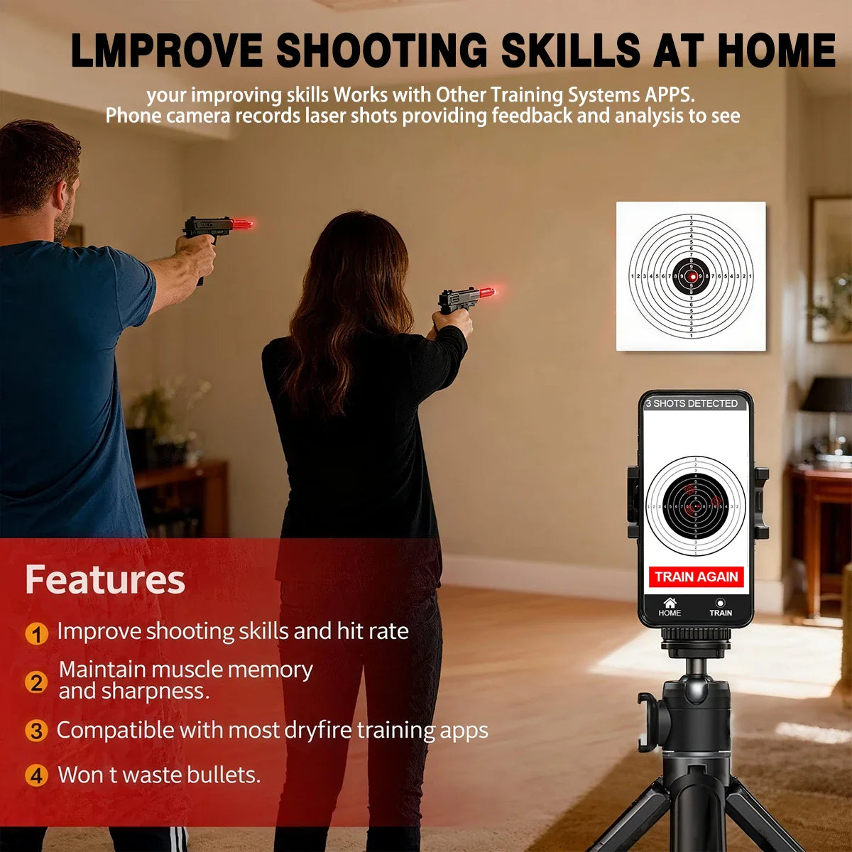 9mm 38SPL 22LR 12GA CAL177 7mm 6.5mm Training Bullet Bore Sight Voice Controlled Laser Dual-purpose for Training and Calibration