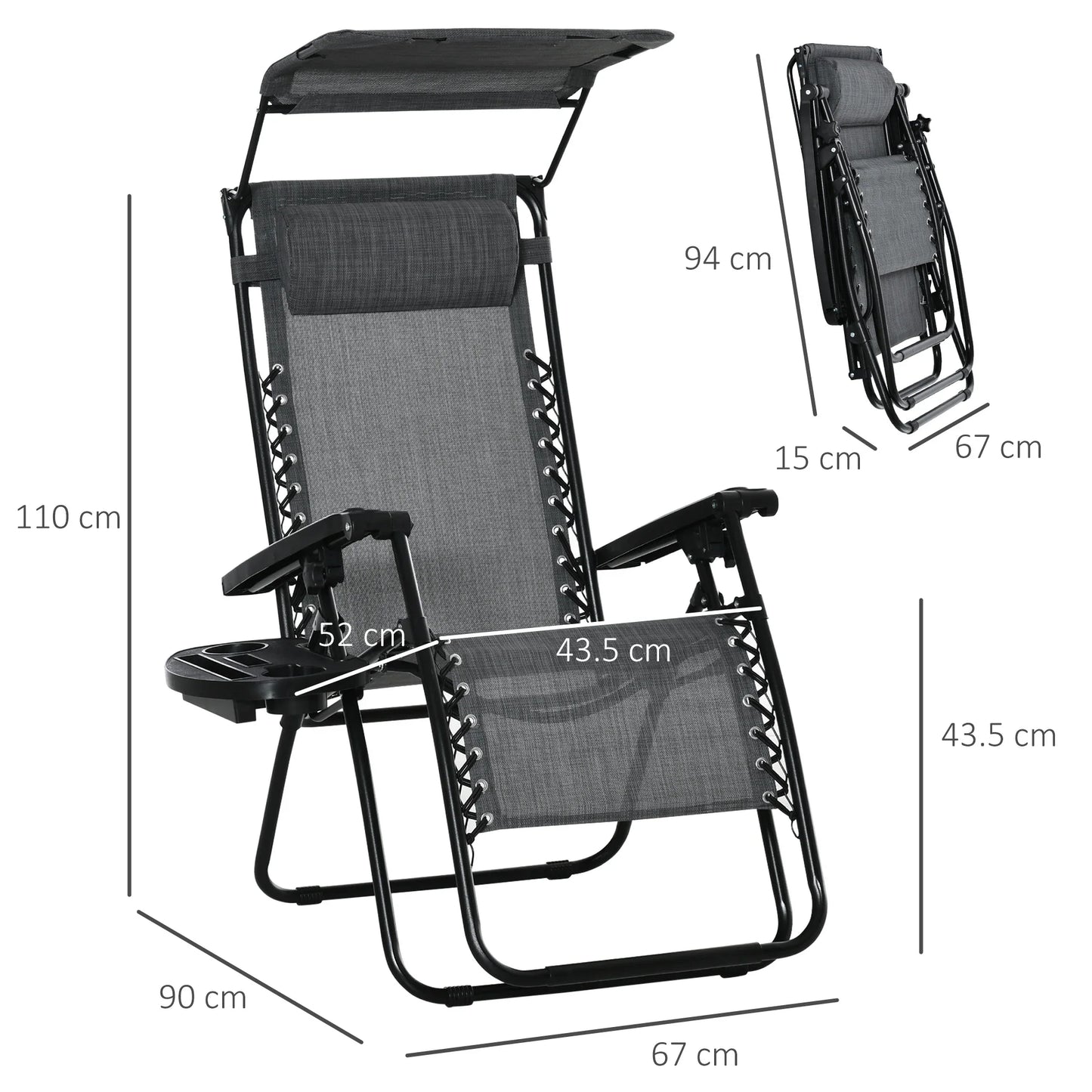 Outsunny Foldable Reclining Garden Chair with Headrest, Zero Gravity Deck Sun Lounger Seat Chair