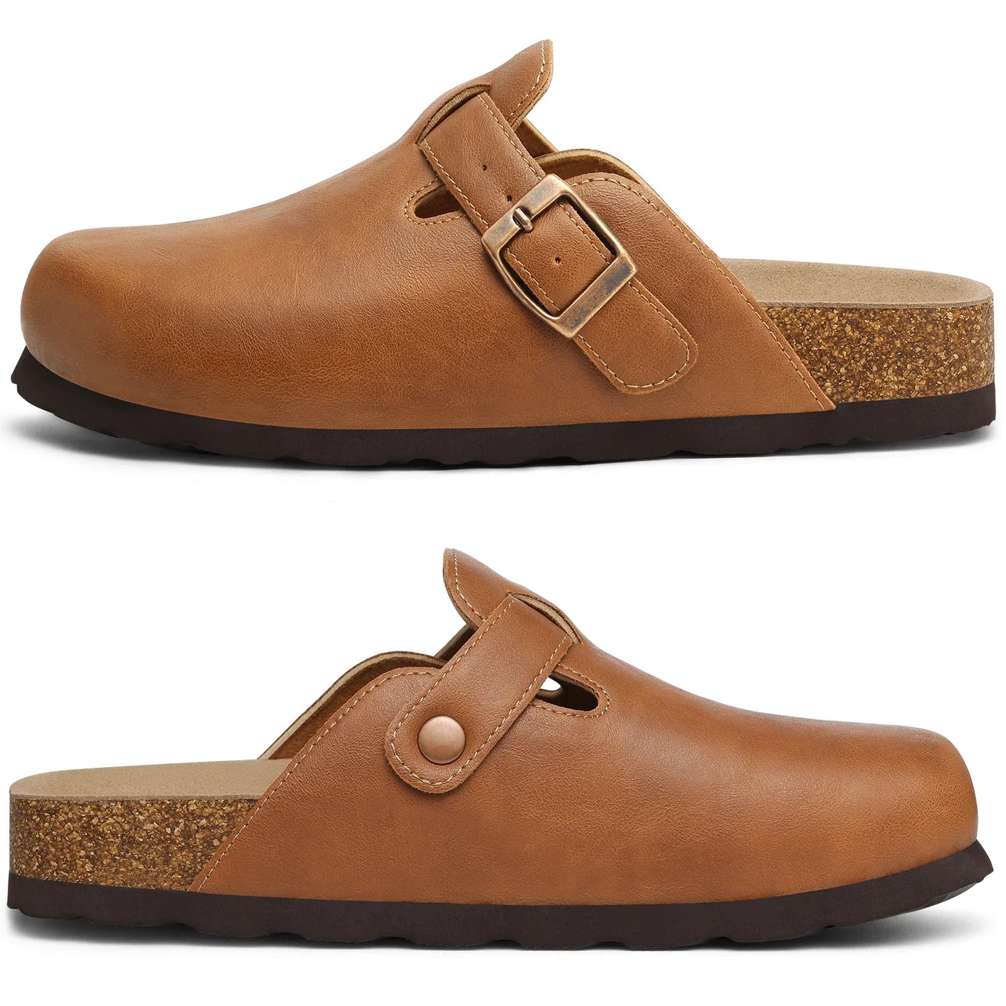 Kidmi Unisex Adjustable Buckle Slip-On Clogs with Arch Support Vegan Leather Cork Insole Potato Shoe for Women And Men