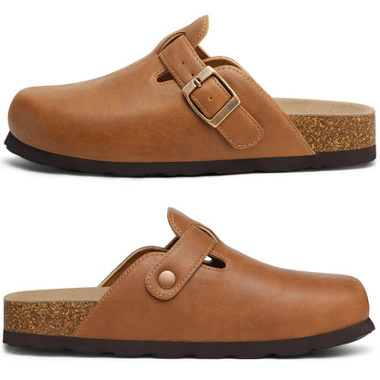 Kidmi Unisex Adjustable Buckle Slip-On Clogs with Arch Support Vegan Leather Cork Insole Potato Shoe for Women And Men