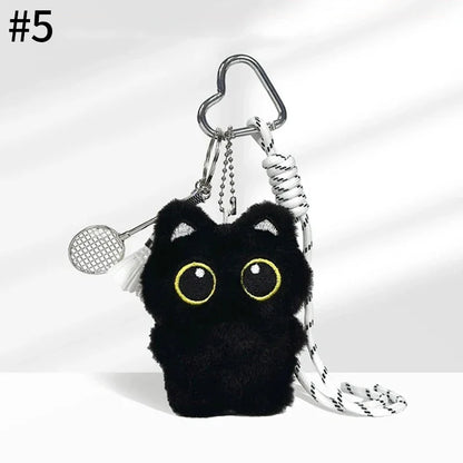 Cute Black Cat Plush Pendant Keychain Pilot Little Black Cat Hanging Backpack Keychain Creative Cat Plush Phone Keychain Gift