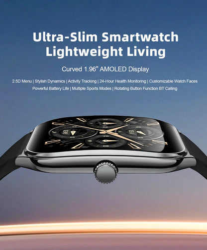 New Ultra Thin Smart Watch men 1.96" AMOLED HD Pixel Display Always Show Time BT Call Reminder Smartwatch Ladies For Android iOS