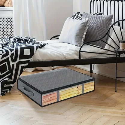2pcs Large Under Bed Storage Bags Non-woven Clothes Organizer Clear Window Reinforced Handles for Comforters Blankets Bedding