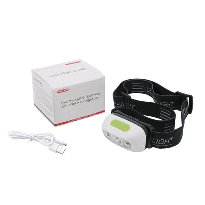 Mini LED Headlamp USB Rechargeable Headlight Wave Sensor Head Flashlight Outdoor Houshold Lamp for Camping Hiking Emergency Fish