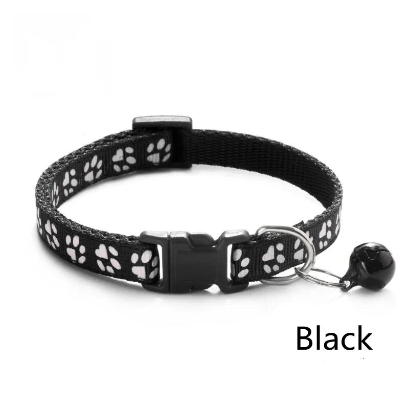 Pet Collar With Bell Cartoon Footprint Colorful Dog Puppy Cat Accessories Kitten Collar Adjustable Safety Bell Ring Necklace Pet