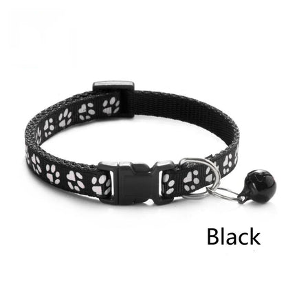 Pet Collar With Bell Cartoon Footprint Colorful Dog Puppy Cat Accessories Kitten Collar Adjustable Safety Bell Ring Necklace Pet