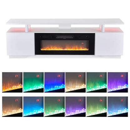 Electric Fire Insert TV Stand, 180cm Media Console Storage Table & 92cm Electric Fireplace with Remote Control, 12 LED Backlight