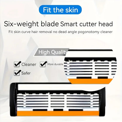 6-Layers Safety Razor Set High Quality Men Razor Sharp Stainless Steel Shaving Changeable Shaver Head Blade ﻿