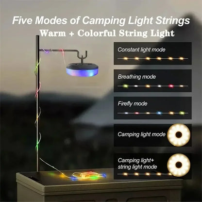 4-in-1 Camping Light LED Reel String Lights Outdoor USB Camping Lamp Recyclable LED Night Light For Garden Tent Room Decor