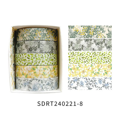 5 rolls of boxed romantic flower handbook tape, cute DIY fresh decorative washi tape for students, a must-have gift for students