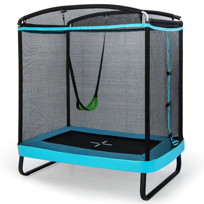 GOFLAME 2-in-1 Kids Trampoline 7FT Toddler Trampoline Swing Enclosure Safe Net-Blue