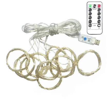 Christmas Home Decoration USB 8 Modes Fairy Garland Lights LED Curtain String Lights with Remote Control for Bedroom Wedding