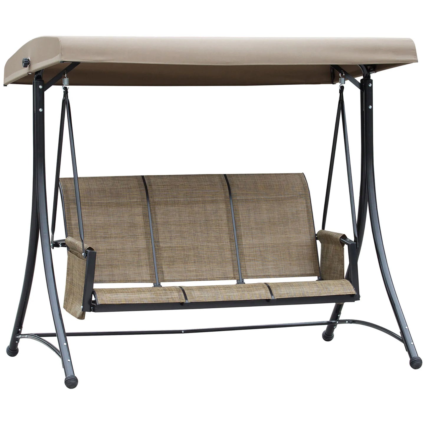 Outsunny 3 Seater Garden Swing Seat Outdoor Swing Chair with High Back Design, Steel Frame, Side Pouches, Adjustable Canopy