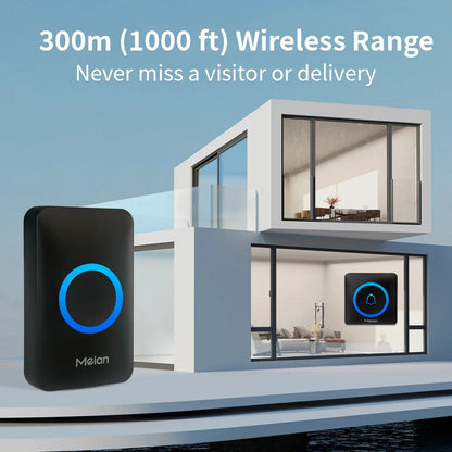 Meian IP65 Waterproof Wireless Doorbell Smart Home Outdoor Door Bell 60 Ringtone 5 Volume Adjustable LED Flash Smart Door Bell