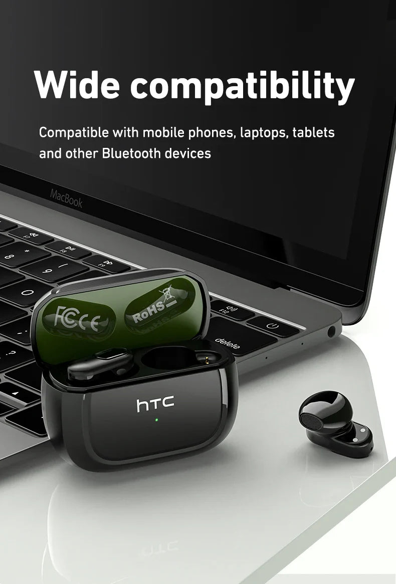 HTC NE51 Bluetooth Earphones TWS Mini EarBuds Sports Wireless Headphones Smart Noise Reduction Earbuds Green Black