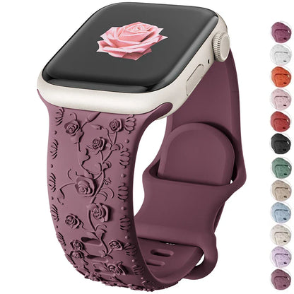 For Apple Watch Band 42mm 41mm 40 45mm 49mm 44mm Floral Engraved bracelet correa for iwatch series11 10 9 7 SE 6 8 Ultra 2 Strap