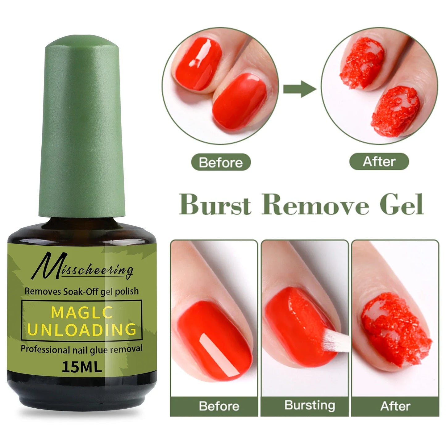 Misscheering 15ml Magic Fast Nail Gel Polish Remover Clean UV Soak Off Semi Permanent Varnish Nail Art Removal Tools Manicure