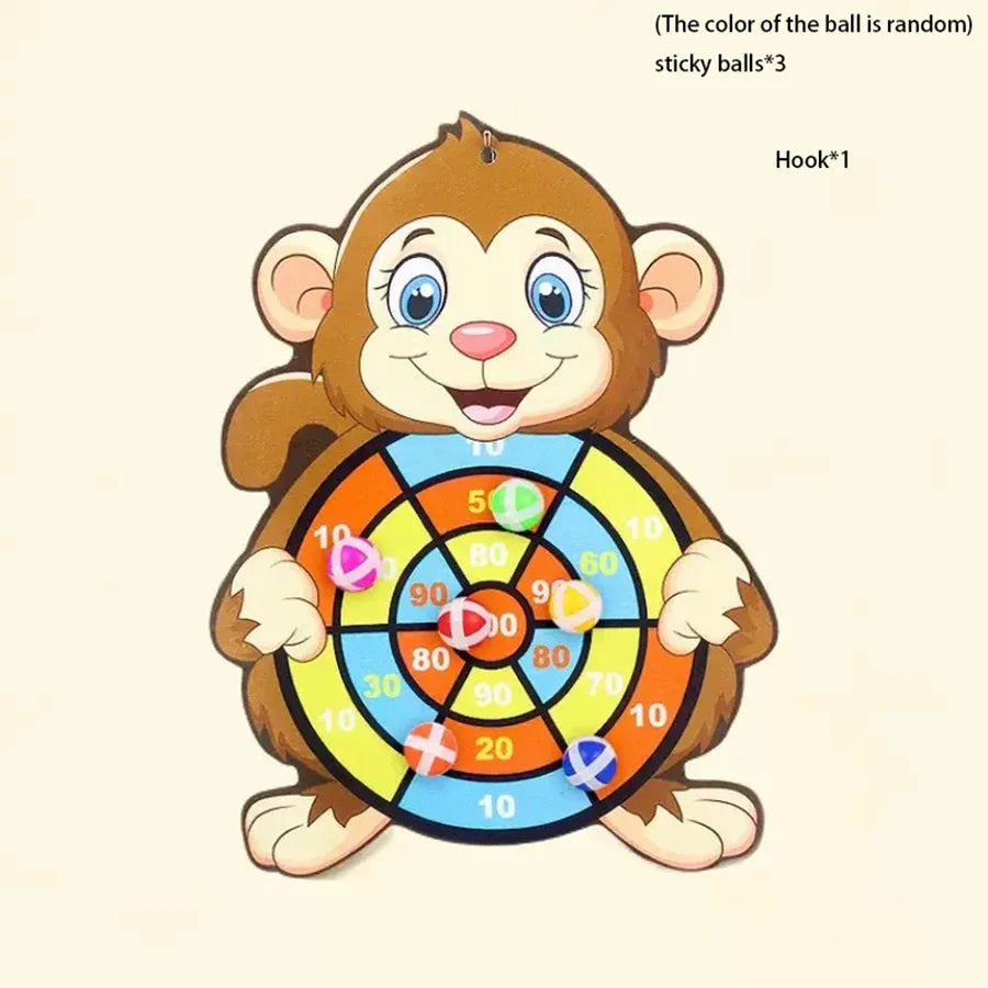 1set- Dart Board for Kids with 3 Sticky Balls Indoor Outdoor Sport Party Games Cartoon Animal Dart Board Toys Christmas Gift