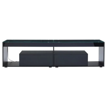 High Gloss TV Stand with 2 Drawers,glass tabletop,TV Cabinet Storage Sideboard with LED lights,open storage,Holds TVs up to 80"