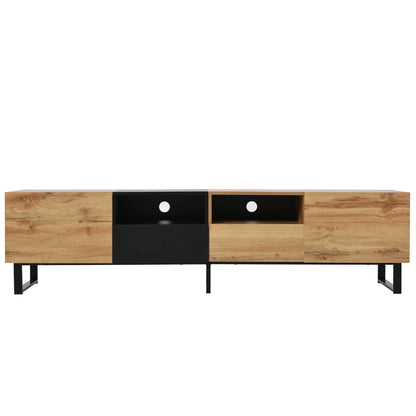 PINGGO Modern Minimalist TV Cabinet Large Capacity Storage Cabinet With Doors And Drawers Wood Grain Design TV Media Console