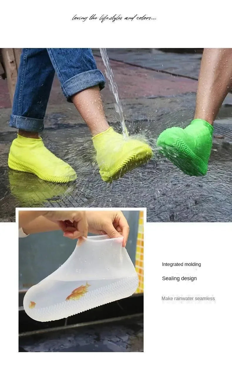 1 Pair Silicone WaterProof Shoe Covers Lip-resistant Rubber Rain Boot Rain Gear Overshoes Accessories for Outdoor Rainy Day