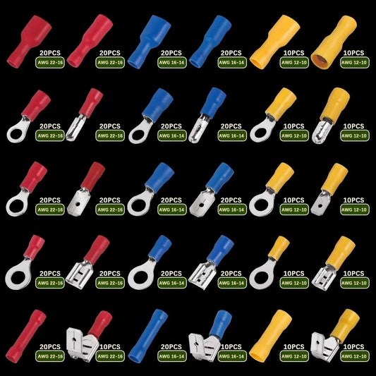 102/280/300/480PCS Wire Connector Kit Male Female Insulated Terminals Cold Crimp Terminals Assorted Crimp Terminals Spade
